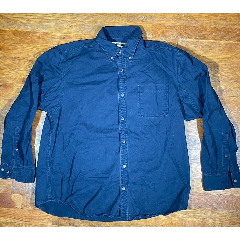 Duluth Button Up Shirt Men's Large Blue Long Sleeved Extra Pit Panel Work Heavy